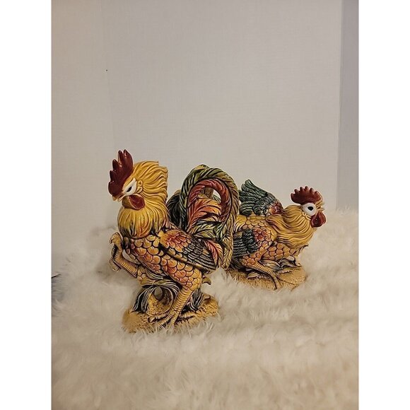 Enesco Ceramic Rooster Beautiful Colors Set Of 2 - Picture 2 of 10